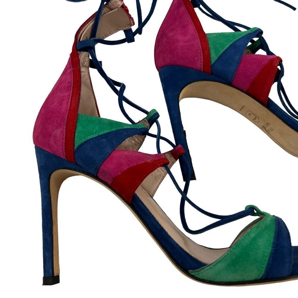 Stuart Weitzman Legwrap Colorblock Suede Sandals - Picture 7 of 12